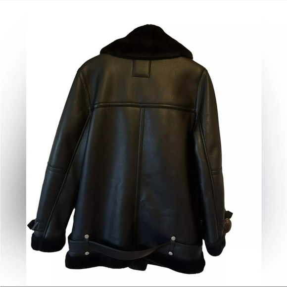 $189 Bagatelle Oversized Faux Shearling Jacket Black Moto Coat size L LAST WEEK! - Picture 5 of 9